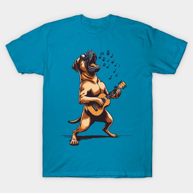 Dog Playing Guitar Singing Boerboel Bull Mastiff T-Shirt by BraaiNinja